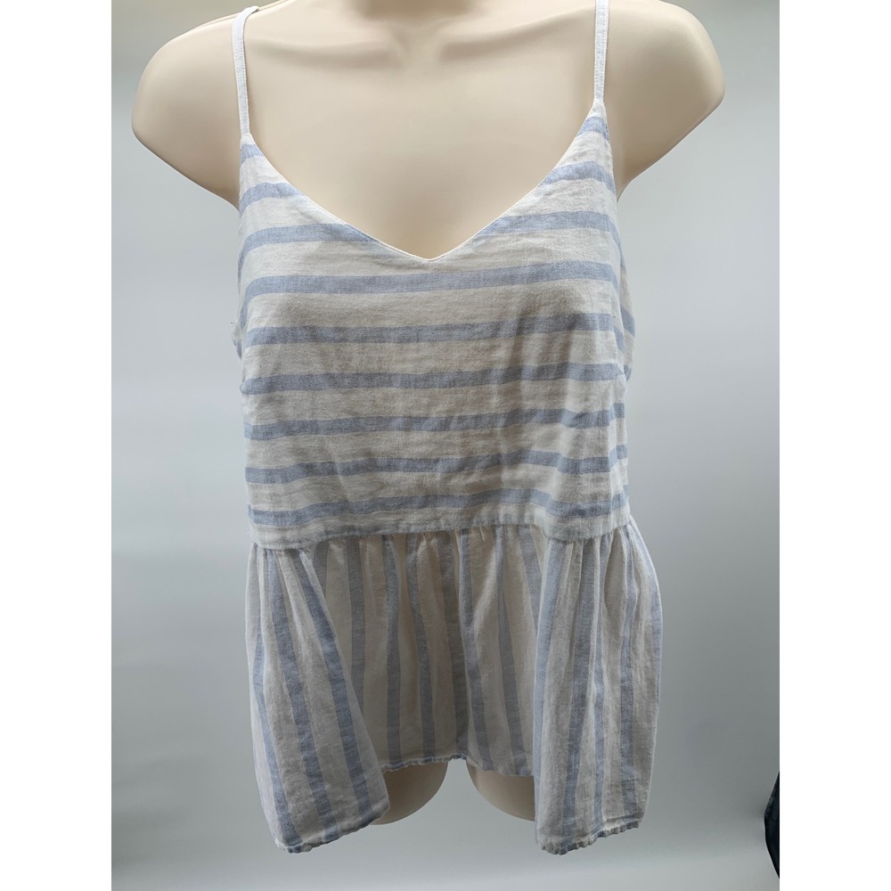 Vero Moda Blue White Striped Peplum Cami Top V-Neck Adjustable Straps Medium